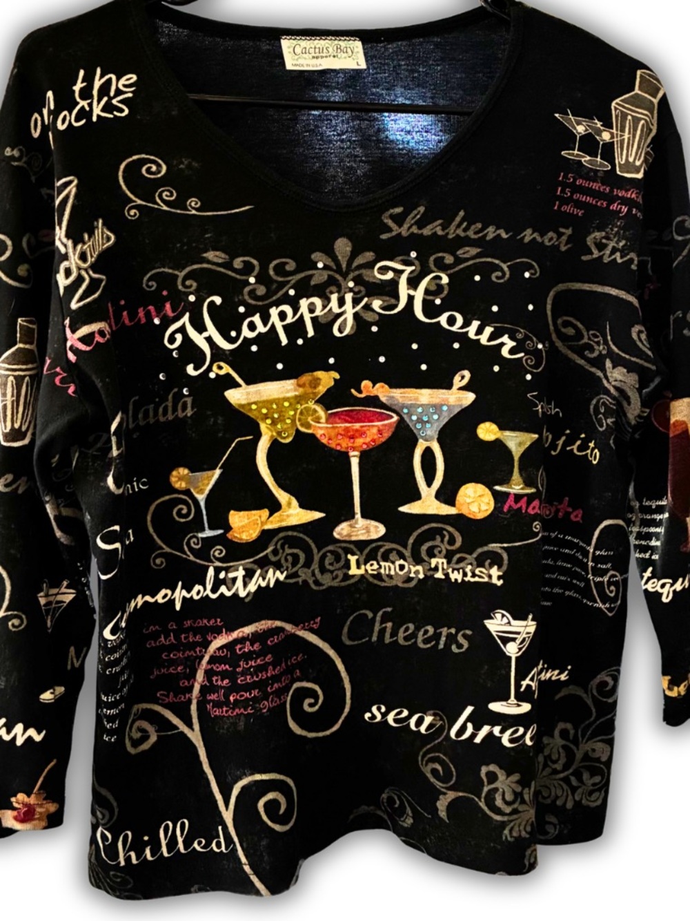 Y2K Cactus Bay "Happy Hour" Black Graphic Cocktail Top